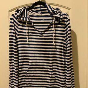 Striped Navy and White Hoodie Sweatshirt